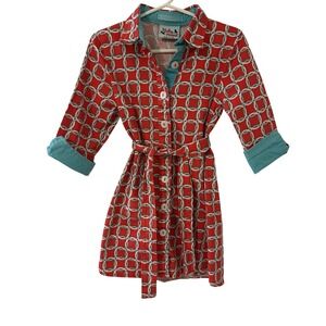 Haley & the Hound Girls Orange Geometric Print Belted Shirt Dress Size 4T